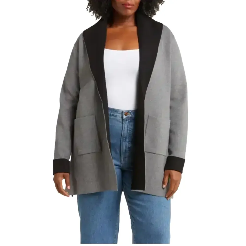 By Design 3X Open Emma Open Front Cardigan Charcoal Heather Grey Black NWT